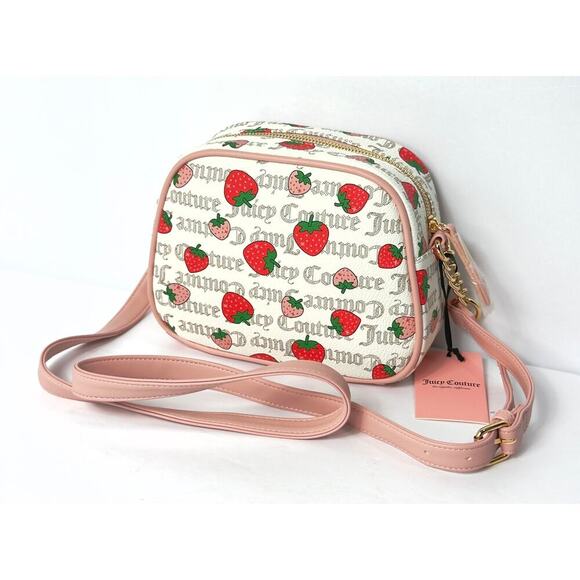 Juicy Couture Freshly Picked Strawberry Pecan White Diamond Crossbody Bag Charm - Picture 2 of 6